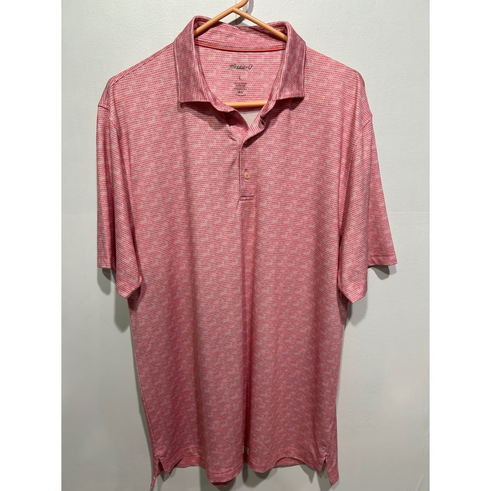 johnnie-O Polo Men Large Red Geometric Performance Stretch Short Sleeve Shirt
